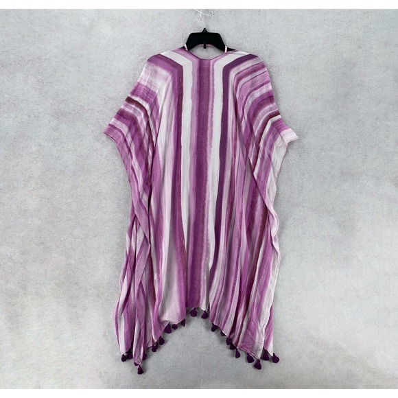 NEW Nordstrom Purple Boho Tassels Sheer Kimono Top Swim Cover Up ARM HOLES Shawl - Picture 2 of 11